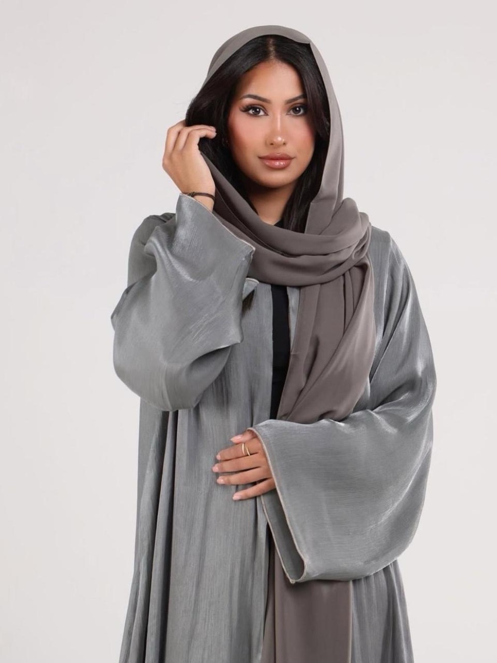 Ahad Beauty Classic Pearl Abaya in Olive